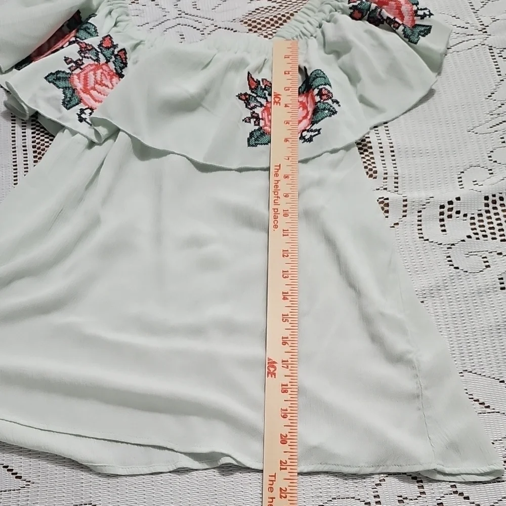 Umgee Mint Ruffled Flutter Sleeve Blouse - Picture 3 of 8